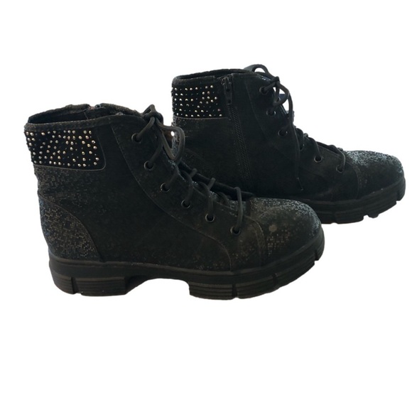 MADDEN NYC black Jgiorgia lace up boots bling inside zipper chunky sole Size 6 - Picture 1 of 11